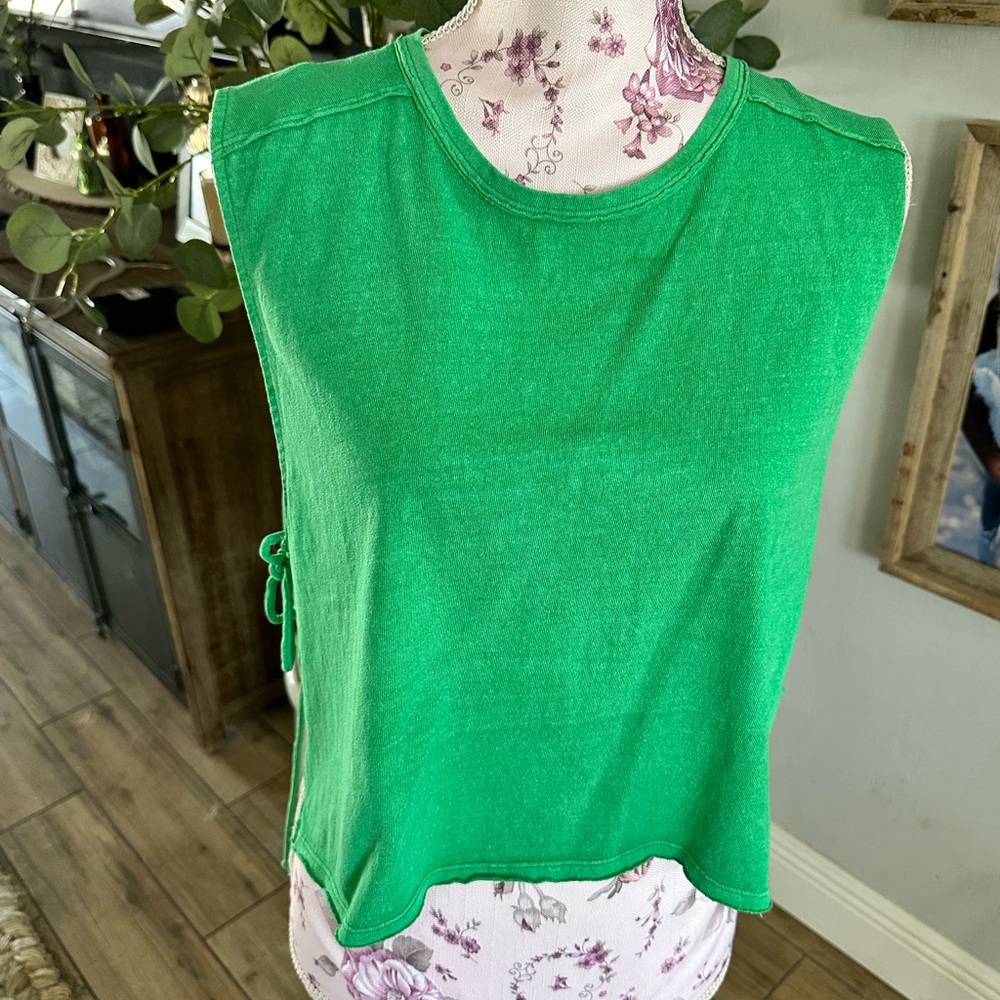 We The Free Bright Green Side-Tie Tank